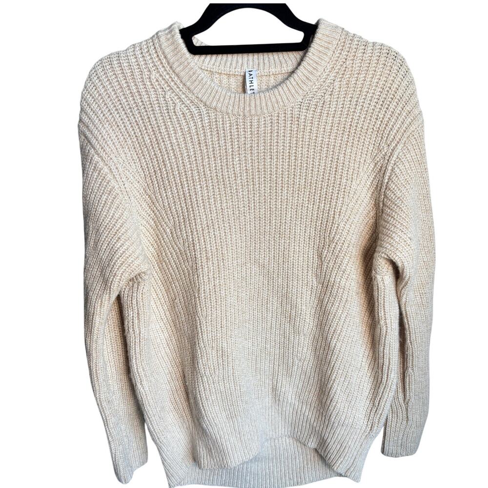 Athleta Wool Blend Ribbed Sweater XXS Cream Crewneck Cozy Pullover